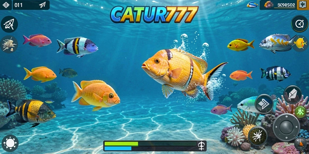 Tangkapan layar menampilkan aksion seru dalam gameplay Tembak Ikan.
