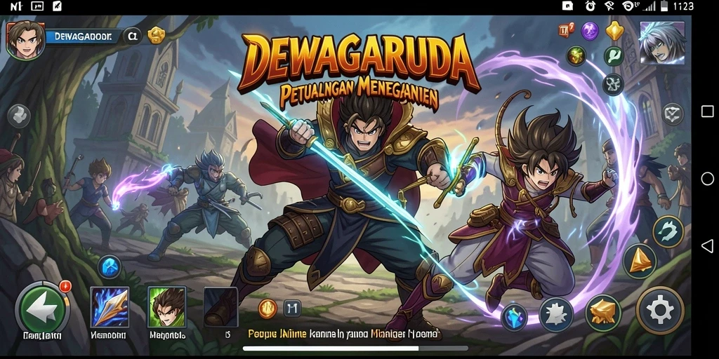 Screenshot gameplay dari DEWAGARUDA menampilkan pertarungan karakter anime yang menegangkan.
