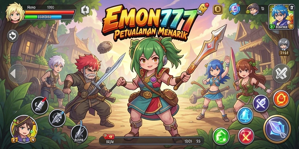 Screenshot EMON777 menampilkan karakter anime dalam aksi seru.