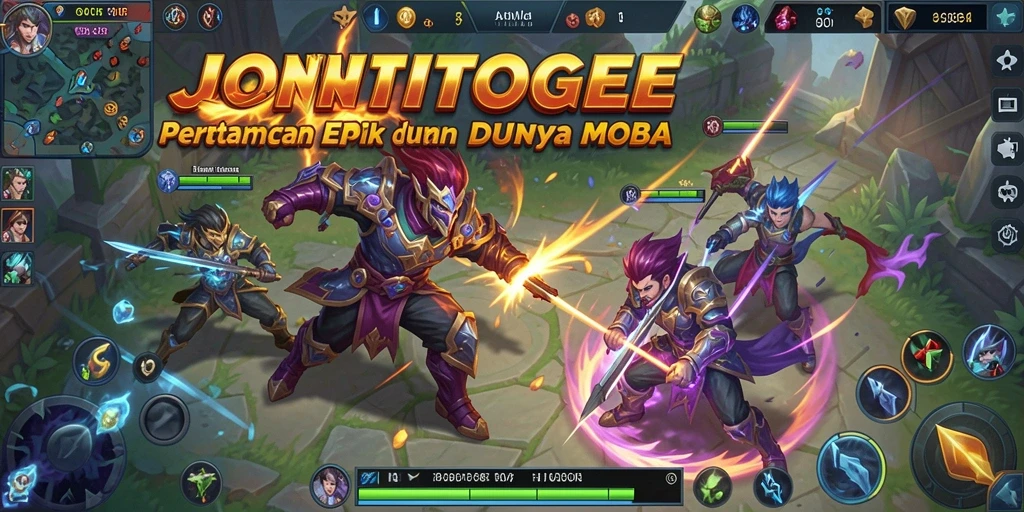 Tampilan aksi seru dalam JONITOGEL, permainan MOBA yang menegangkan.