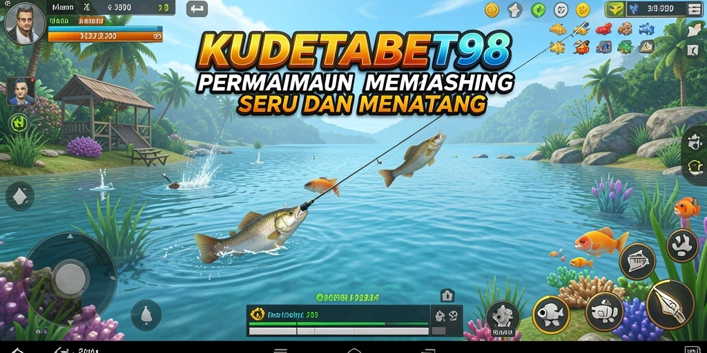 Tampilan gameplay KUDETABET98 dengan karakter memancing yang seru.