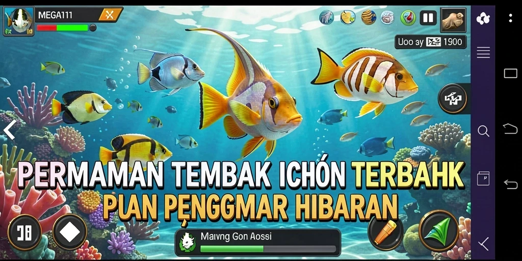 Screenshot MEGA111 menampilkan aksi seru menembak ikan.