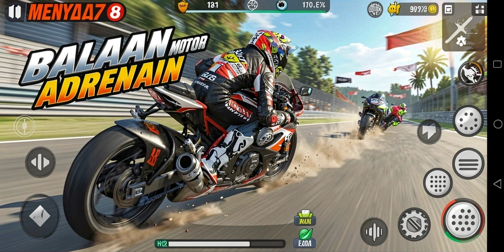 Screenshot gameplay MENYALA78 dengan aksi balapan yang intens.