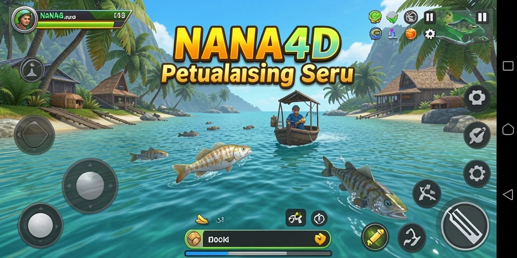 Tampilan gameplay NANA4D dengan pengalaman memancing yang mendebarkan.