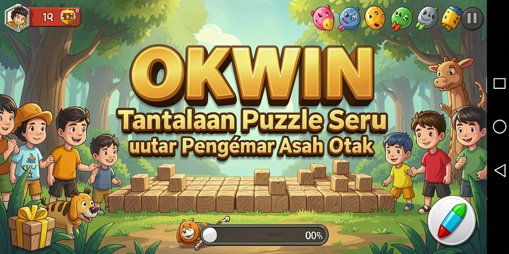 Tampilan gameplay OKWIN dengan teka-teki yang menantang.