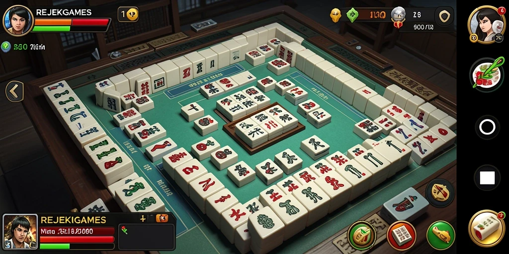 Screenshot gameplay REJEKIGAMES menampilkan aksi seru permainan Mahjong.
