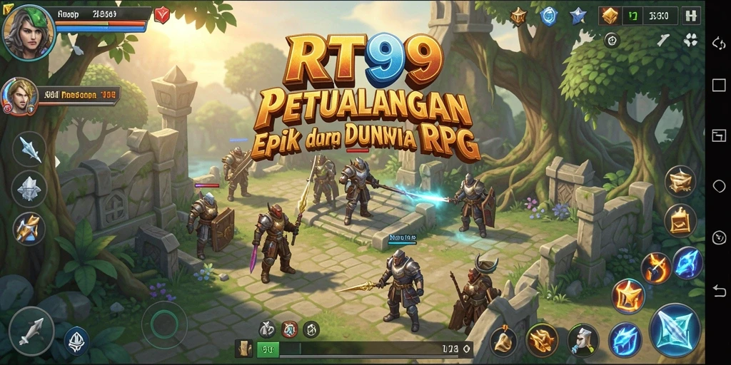Screenshot gameplay RT99 yang menunjukkan pertarungan seru di dunia RPG.