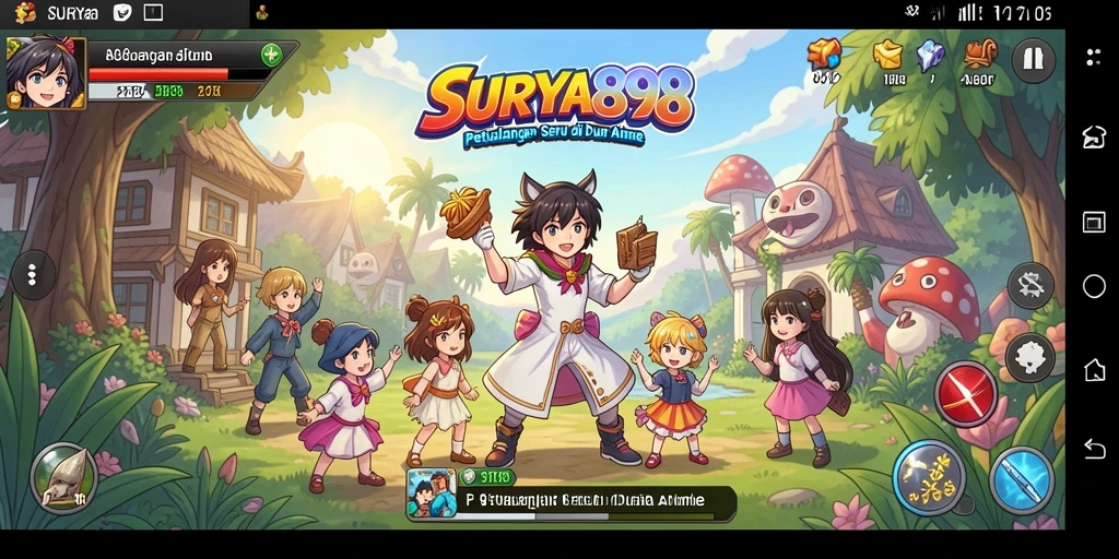 Tampilan menarik gameplay SURYA898 dengan karakter anime dan petualangan seru.