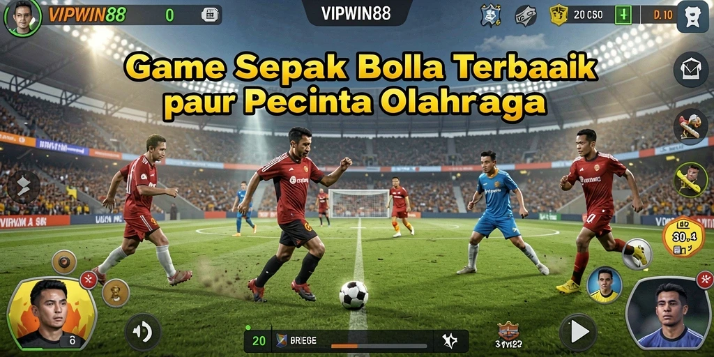 Screenshot gameplay VIPWIN88 menampilkan aksi seru di lapangan sepak bola.
